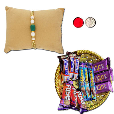 "Shining Pearl Rakhi - JPJUN-23-039 (Single Rakhi), Choco Thali - code RC04 - Click here to View more details about this Product